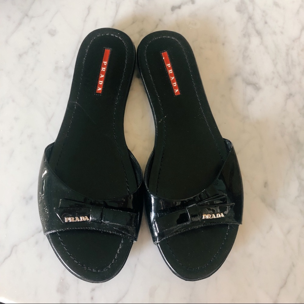 Prada Logo Bow Slides